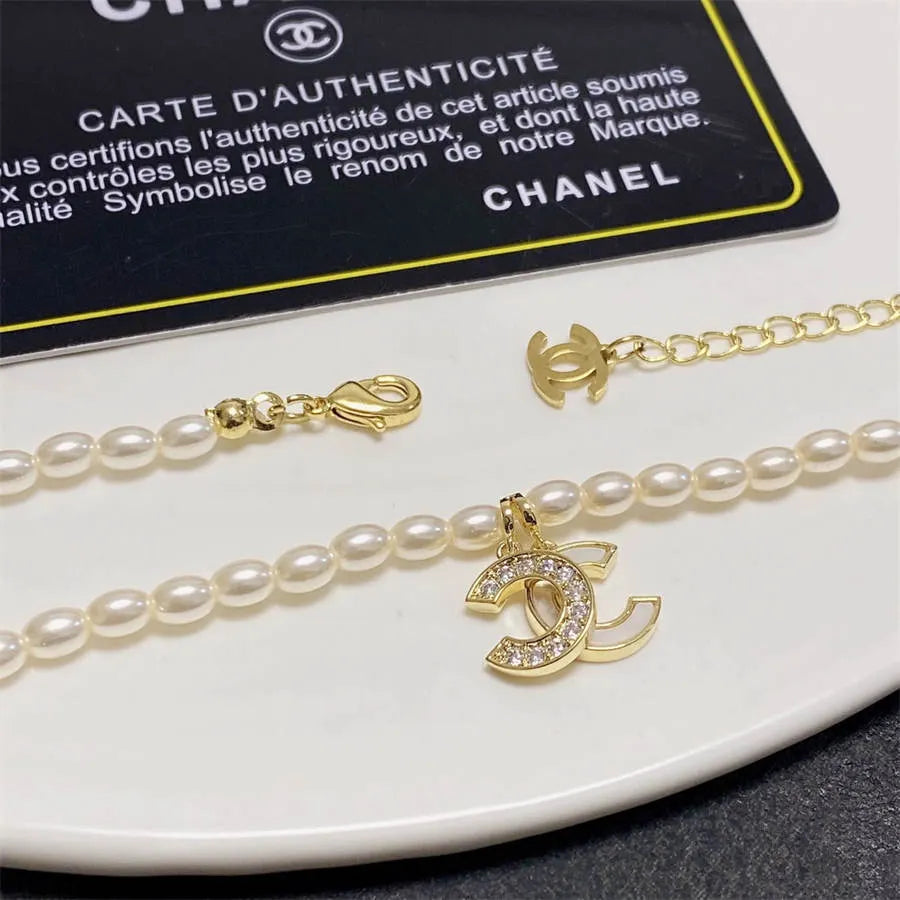 Chanel millet pearl patchwork letter necklace