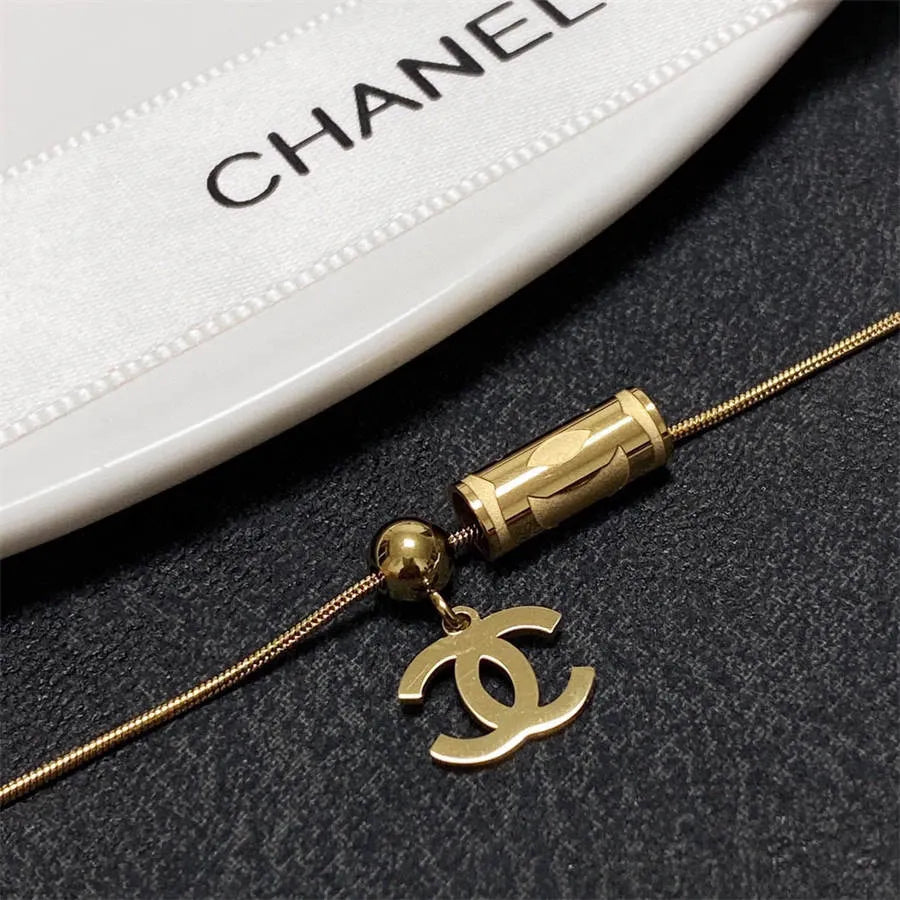 Chanel double C letter thin necklace