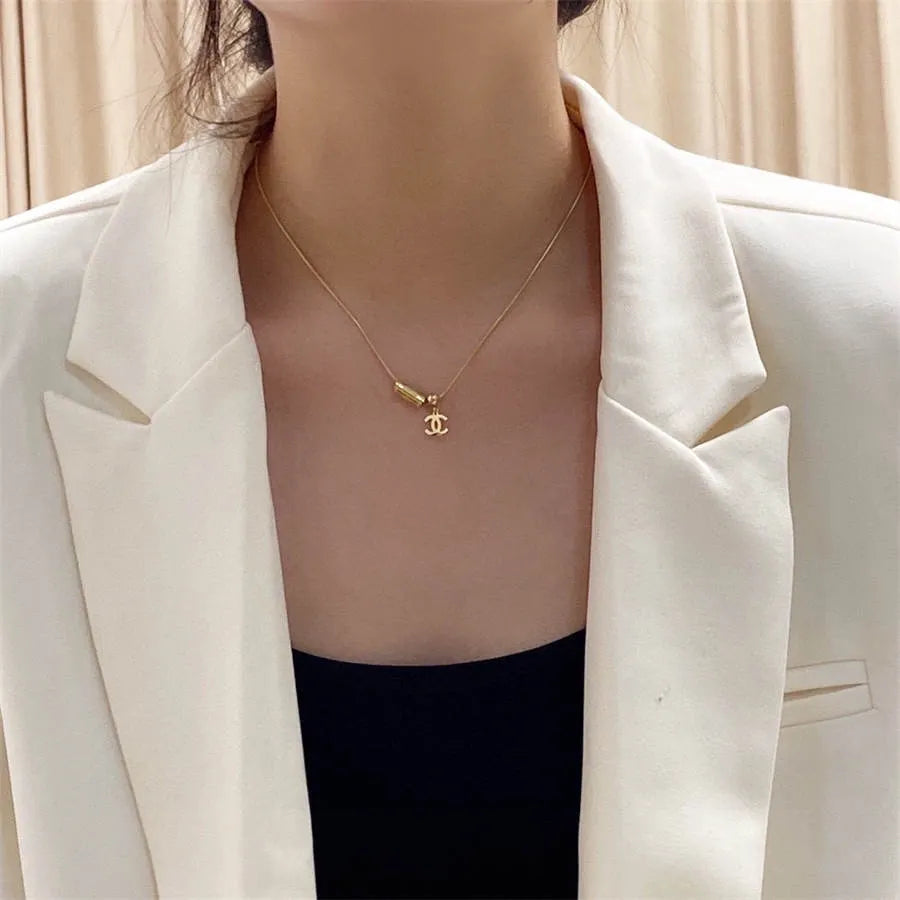 Chanel double C letter thin necklace