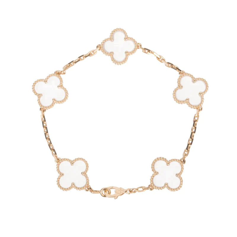 New CLOVER 5 MOTIF ROCK CRYSTAL BRACELET