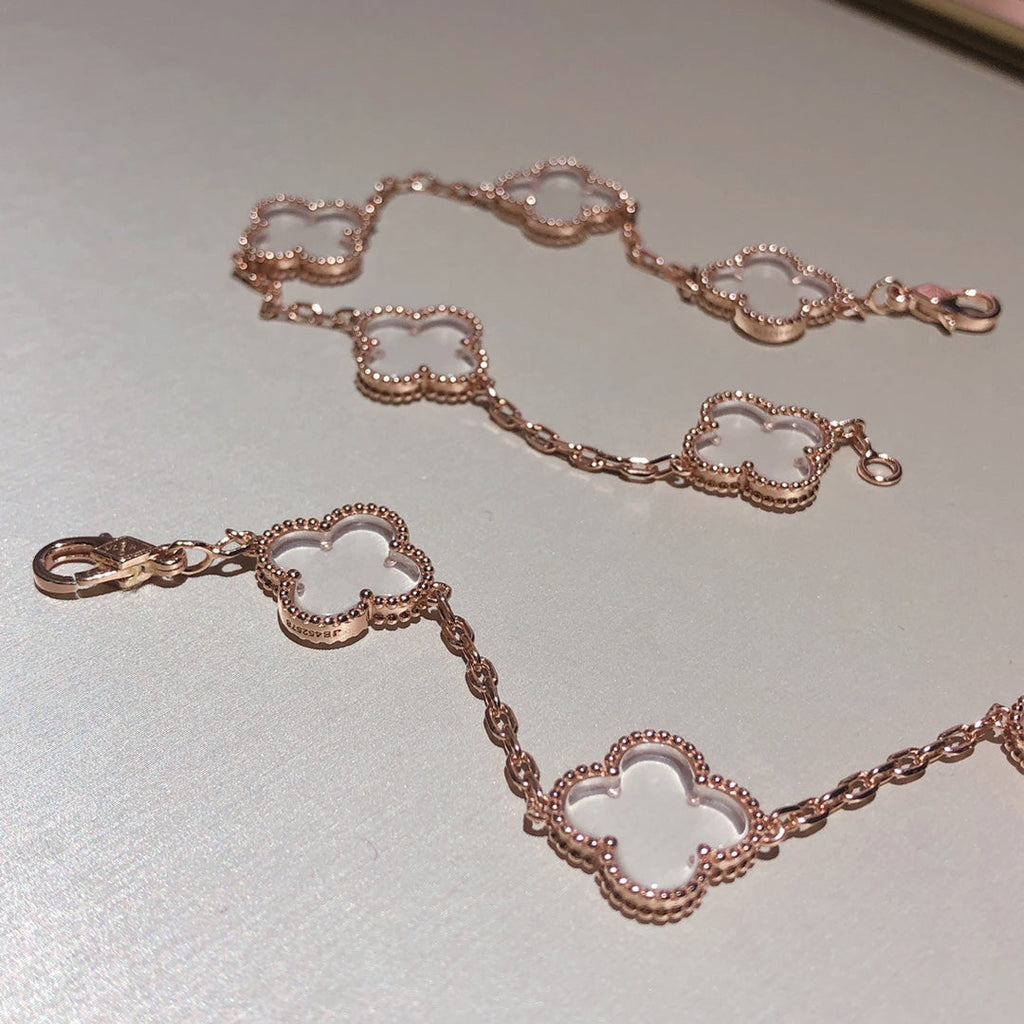 New CLOVER 5 MOTIF ROCK CRYSTAL BRACELET
