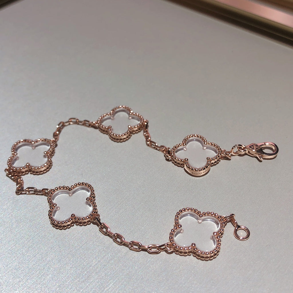 New CLOVER 5 MOTIF ROCK CRYSTAL BRACELET