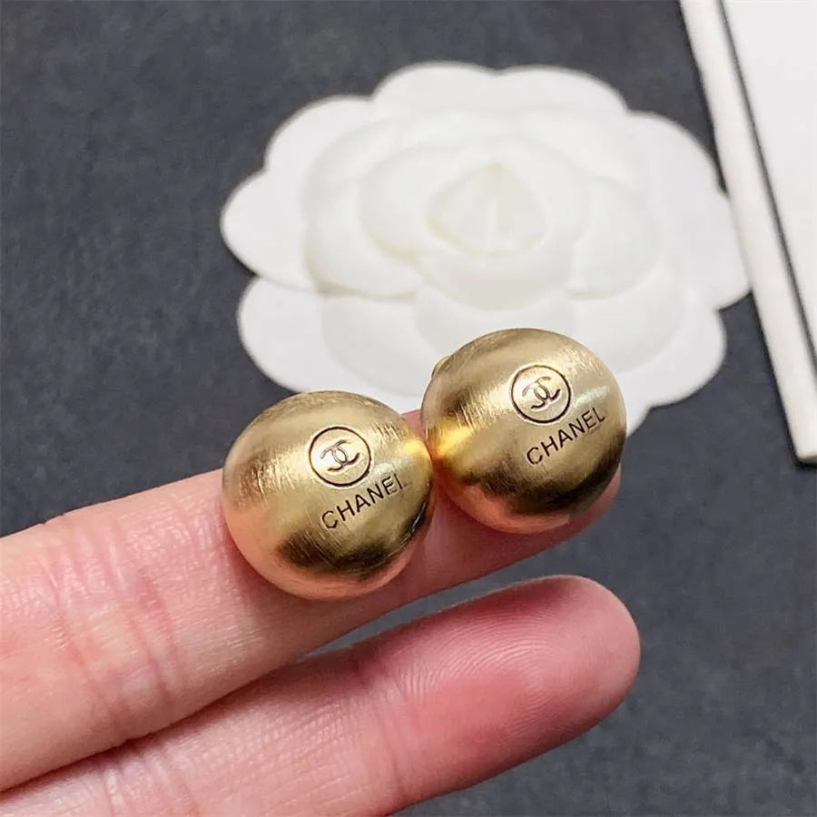 Chanel brushed gold stud earrings
