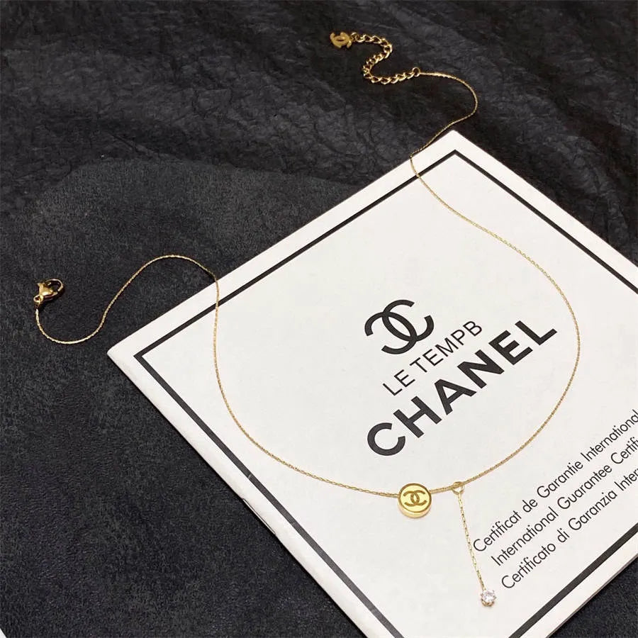Chanel double C letter thin necklace