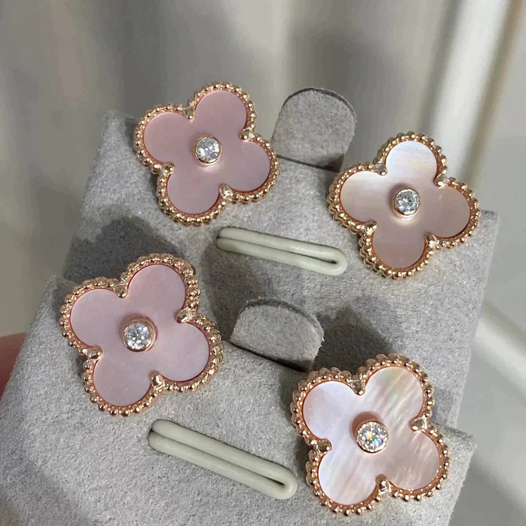 CLOVER MEDIUM 1 MOTIFS  PINK MOP DIAMOND EARRINGS