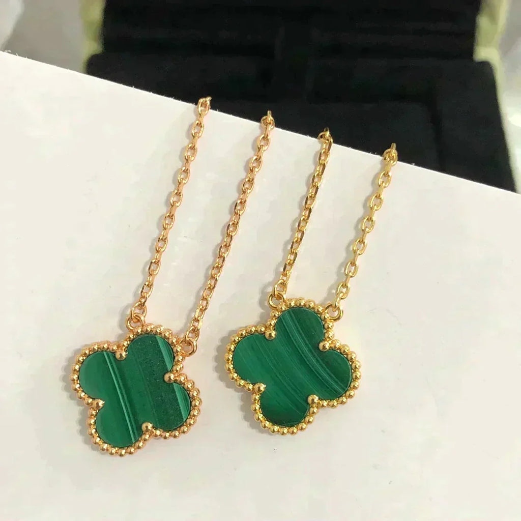 CLOVER 15MM MALACHITE SINGLE FLOWER  NECKLACE