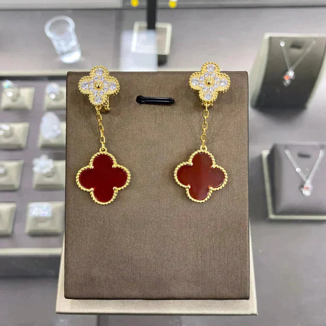 CLOVER  2 MOTIFS  DIAMOND  EARRINGS (MULTIPLE CHOICESç´