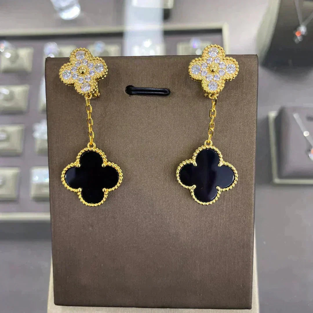 CLOVER  2 MOTIFS  DIAMOND  EARRINGS (MULTIPLE CHOICESç´