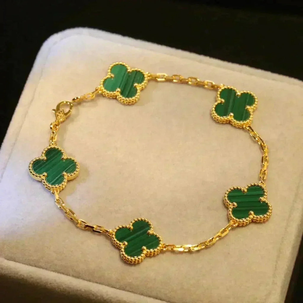 New  CLOVER 5 MOTIF MALACHITE BRACELET COLLECTION