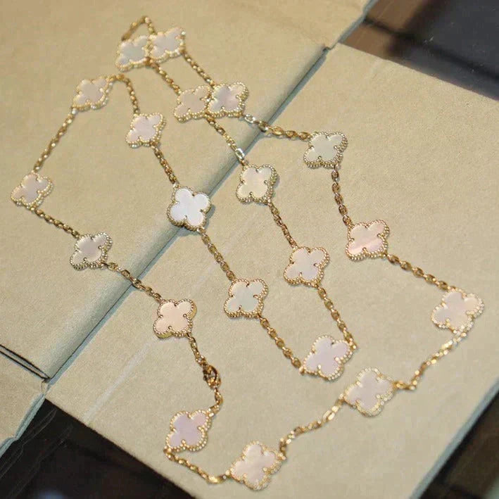 CLOVER 20 MOTIFS WHITE MOP NECKLACE