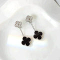 CLOVER 2 MOTIFS  DIAMOND ONYX EARRINGS SILVER