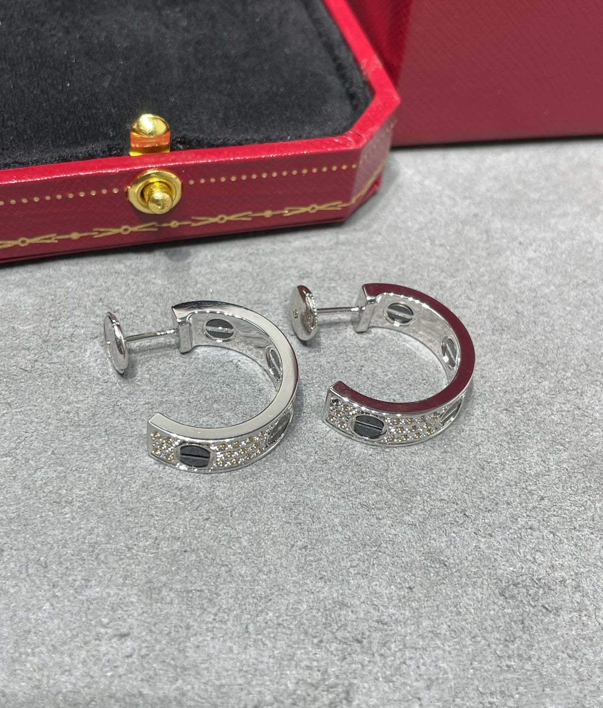 LOVE CERAMIC DIAMOND PAVED SILVER EARRINGS