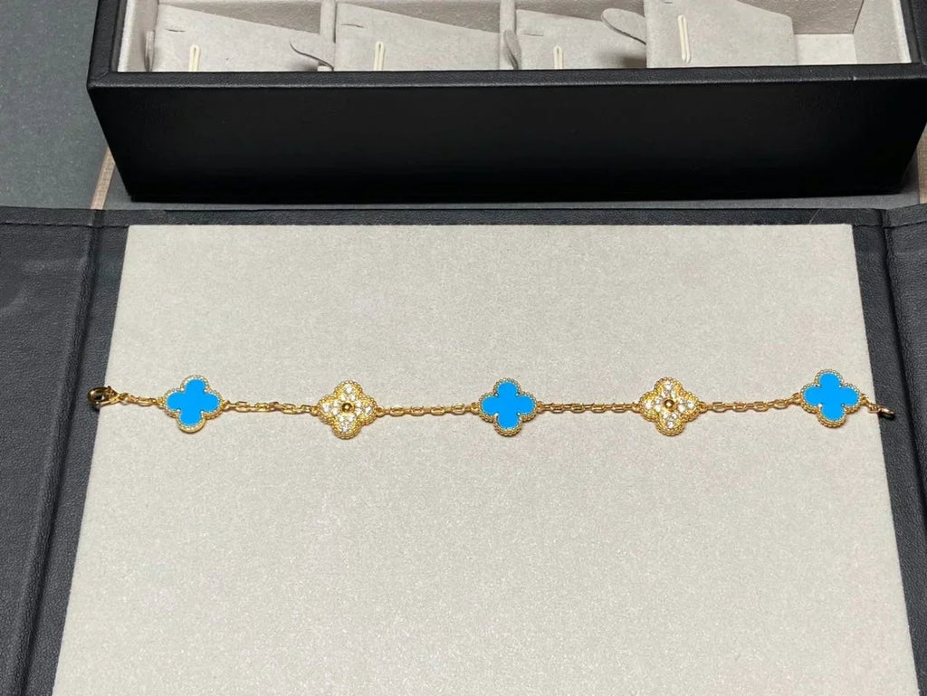 New CLOVER 5 MOTIF BLUE AGATE BRACELET COLLECTION