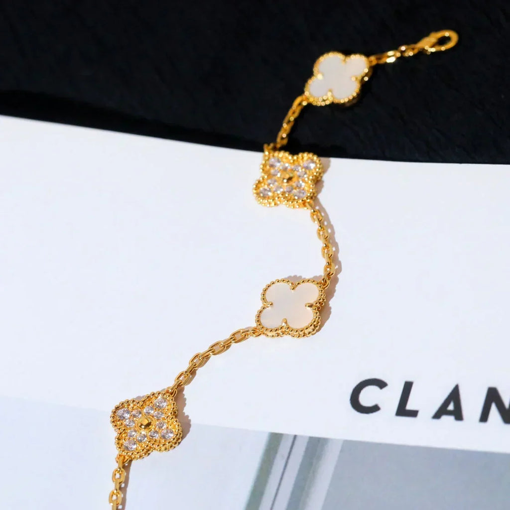 New CLOVER WHITE PEARL MOP 5 MOTIF BRACELET COLLECTION