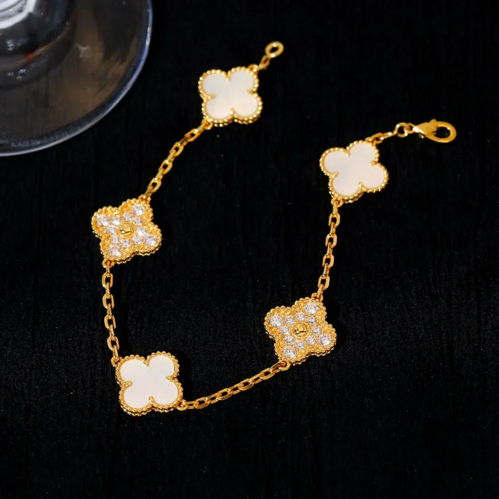 New CLOVER WHITE PEARL MOP 5 MOTIF BRACELET COLLECTION
