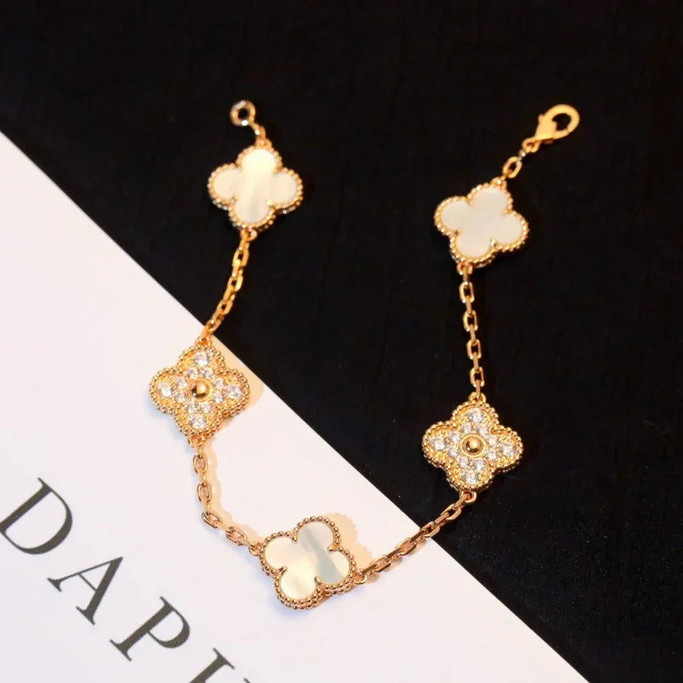 New CLOVER WHITE PEARL MOP 5 MOTIF BRACELET COLLECTION