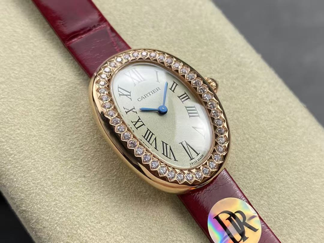 CARTIER Baignoire De Cartier Watch, Small Model, Quartz Movement, Rose Gold, Diamonds, Leather