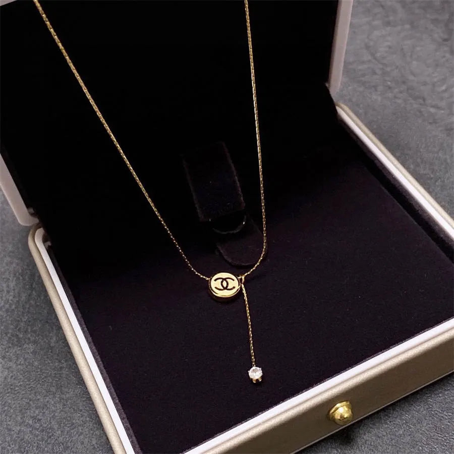 Chanel double C letter thin necklace