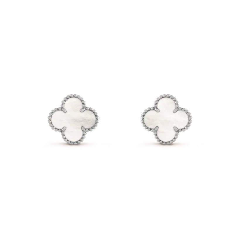 CLOVER MEDIUM 1 MOTIFS  WHITE MOP EARRINGS SILVER