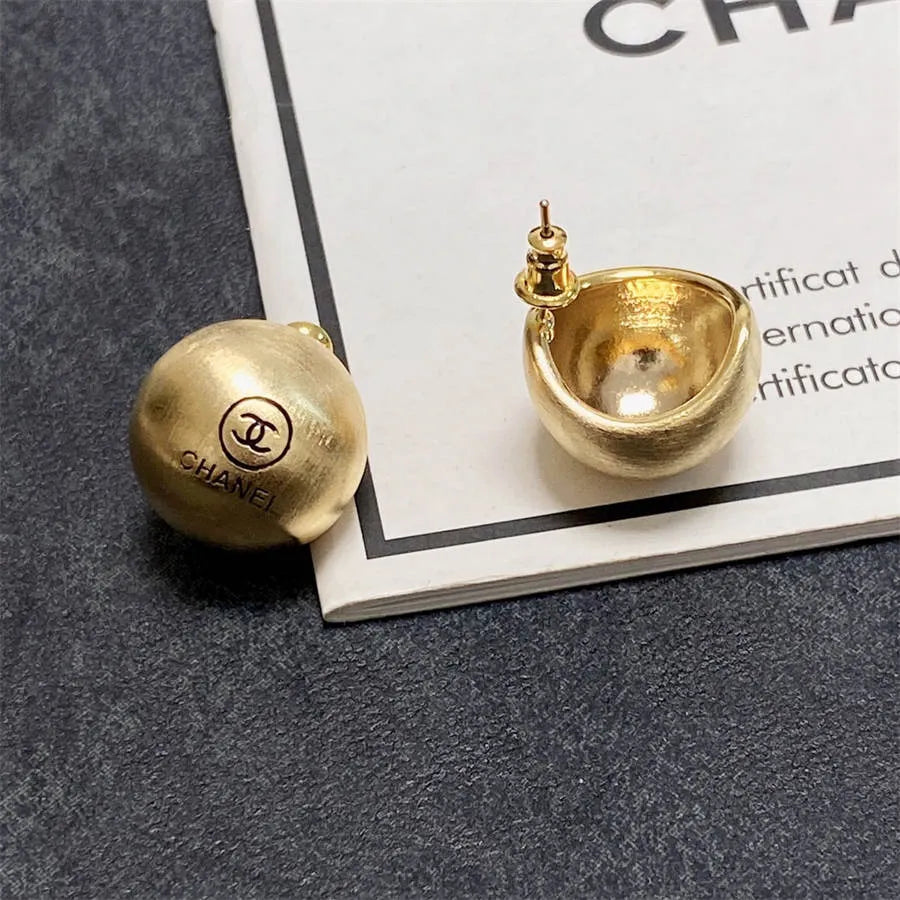 Chanel brushed gold stud earrings