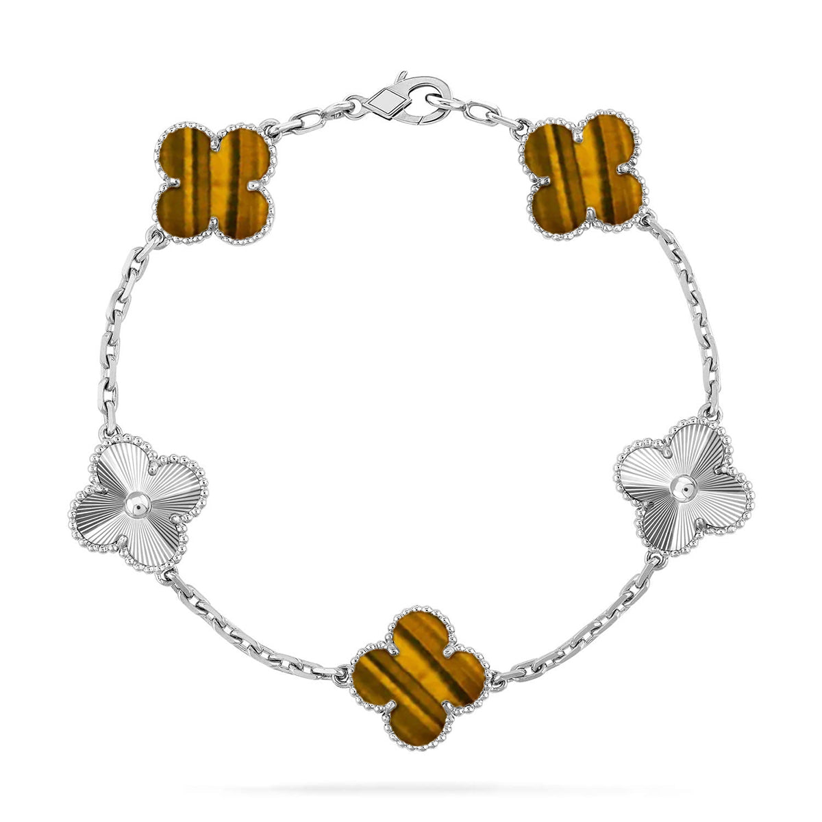 New  CLOVER 5 MOTIFS TIGER EYE BRACELET COLLECTION