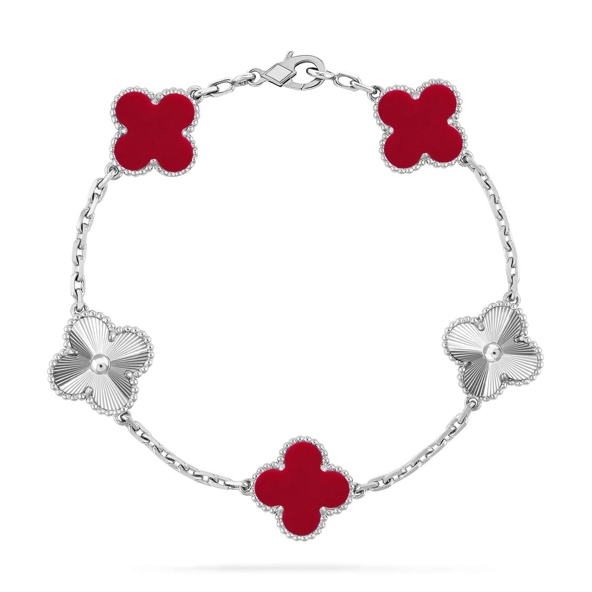 New  CLOVER 5 MOTIF RED CORNELIAN BRACELET COLLECTION