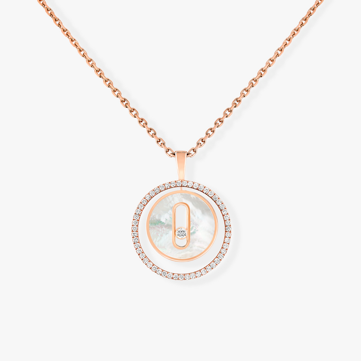 MOVE 1 DIAMOND WHITE MOTHER OF PEARL PINK GOLD DIAMOND NECKLACE