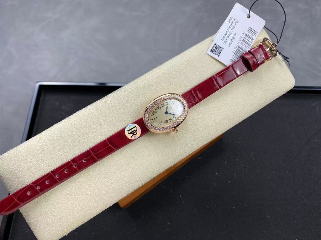 CARTIER Baignoire De Cartier Watch, Small Model, Quartz Movement, Rose Gold, Diamonds, Leather