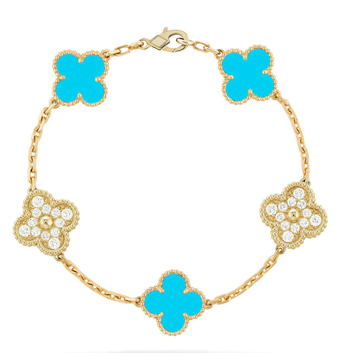 New  CLOVER 5 MOTIF TURQUOISE BRACELET COLLECTION