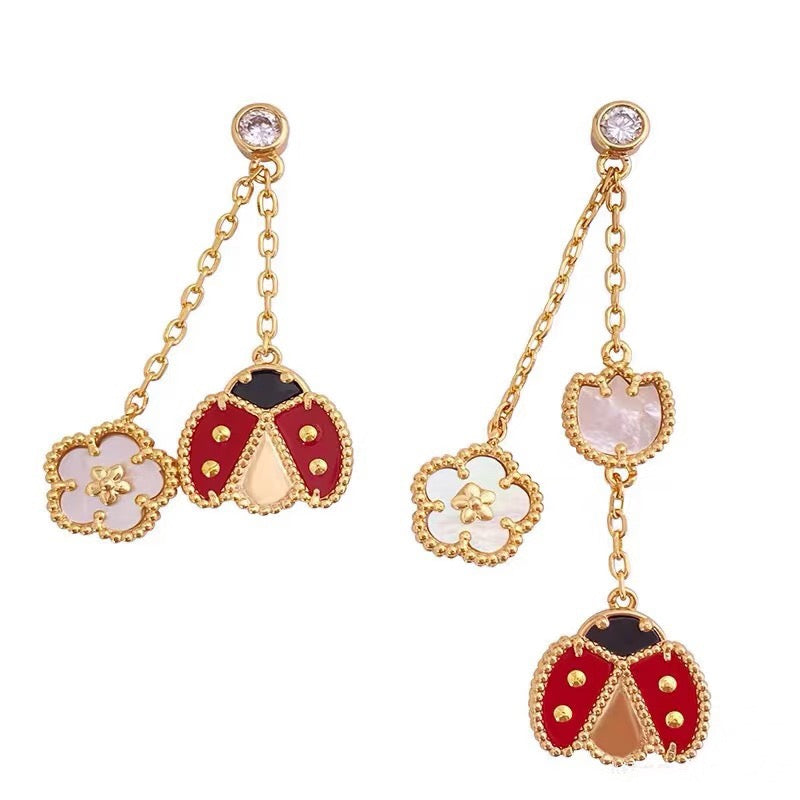 LUCKY LADYBUG WHITE MOP EARRINGS