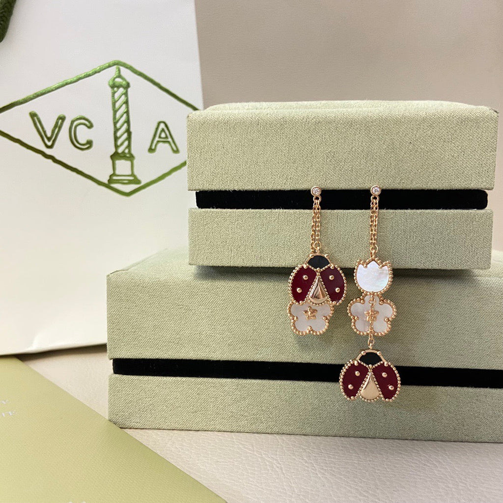 LUCKY LADYBUG WHITE MOP EARRINGS