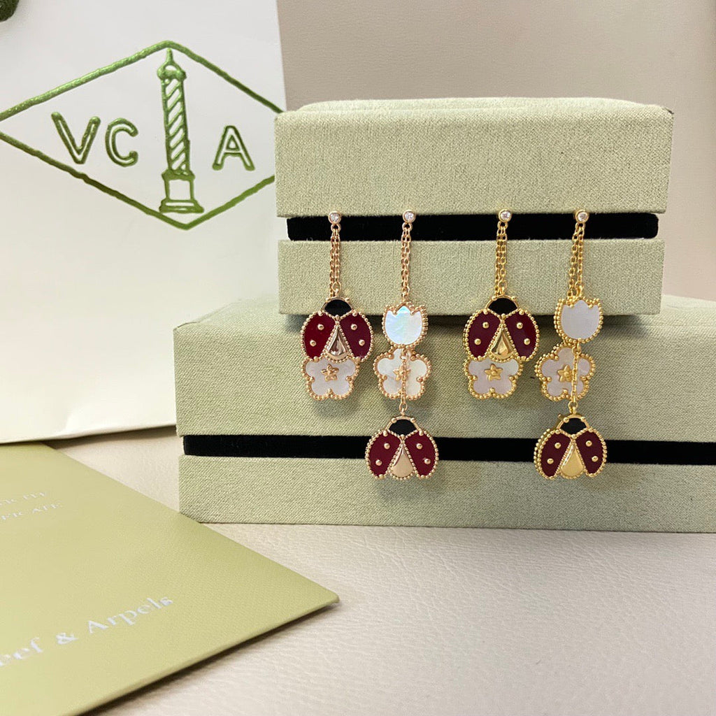 LUCKY LADYBUG WHITE MOP EARRINGS