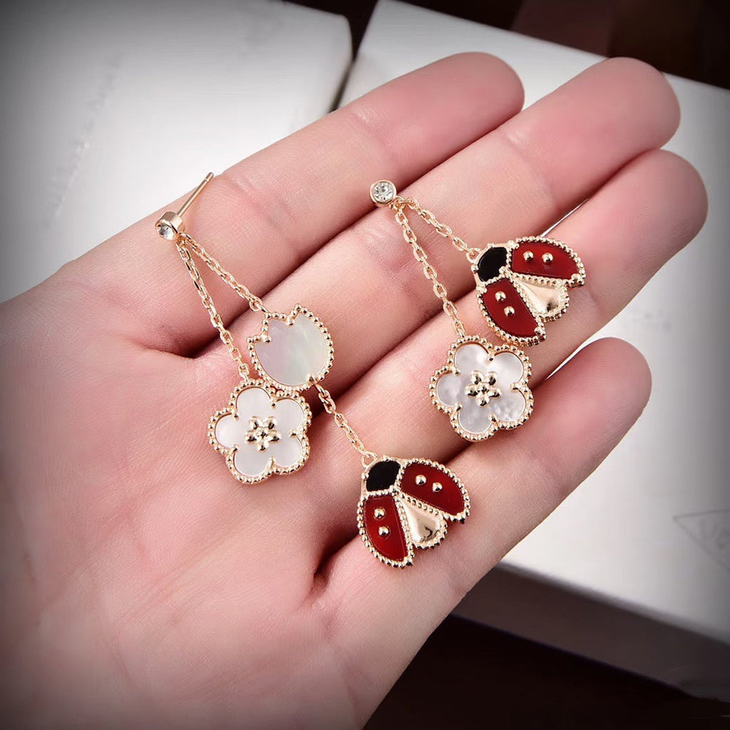 LUCKY LADYBUG WHITE MOP EARRINGS