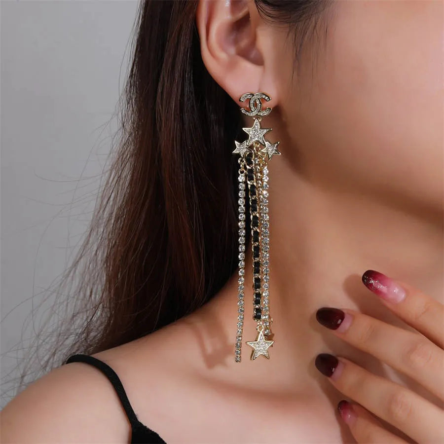 Chanel full diamond woven chain tassel earrings