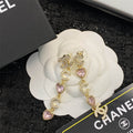 Chanel pink peach heart tassel rhinestone earrings