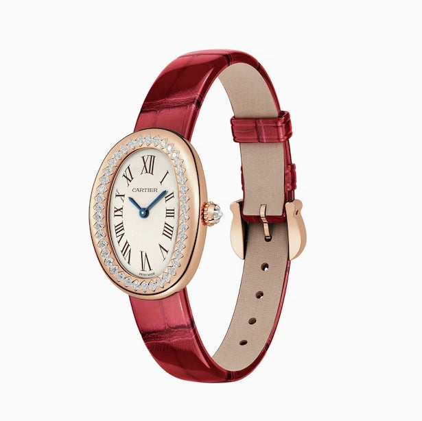 CARTIER Baignoire De Cartier Watch, Small Model, Quartz Movement, Rose Gold, Diamonds, Leather
