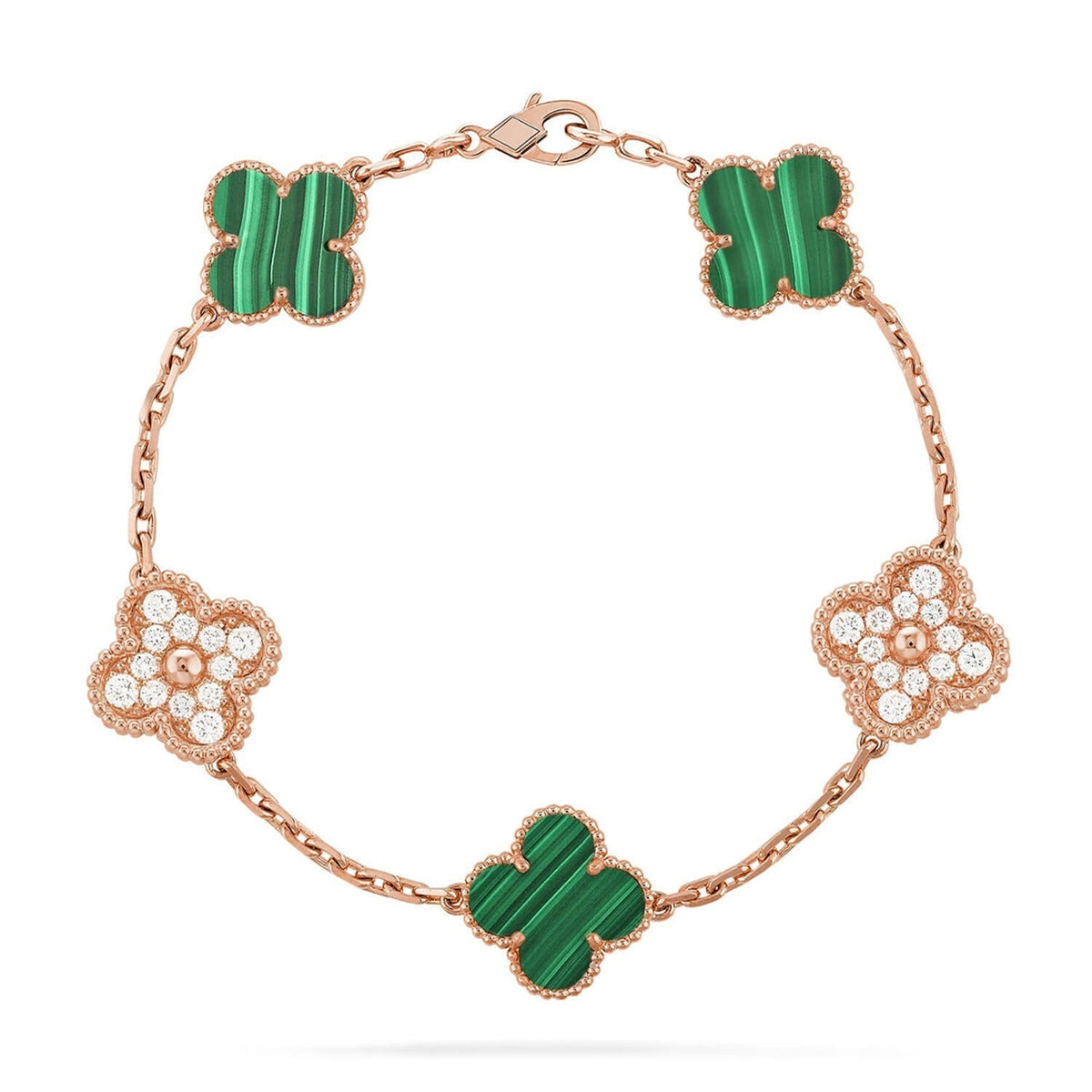 New  CLOVER 5 MOTIF MALACHITE BRACELET COLLECTION