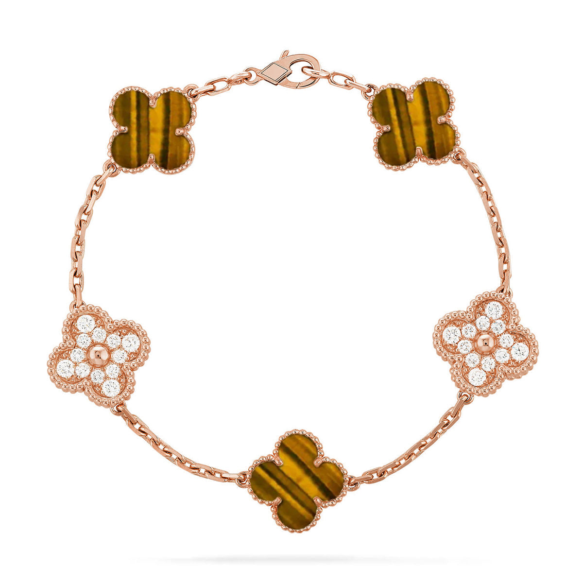 New  CLOVER 5 MOTIFS TIGER EYE BRACELET COLLECTION