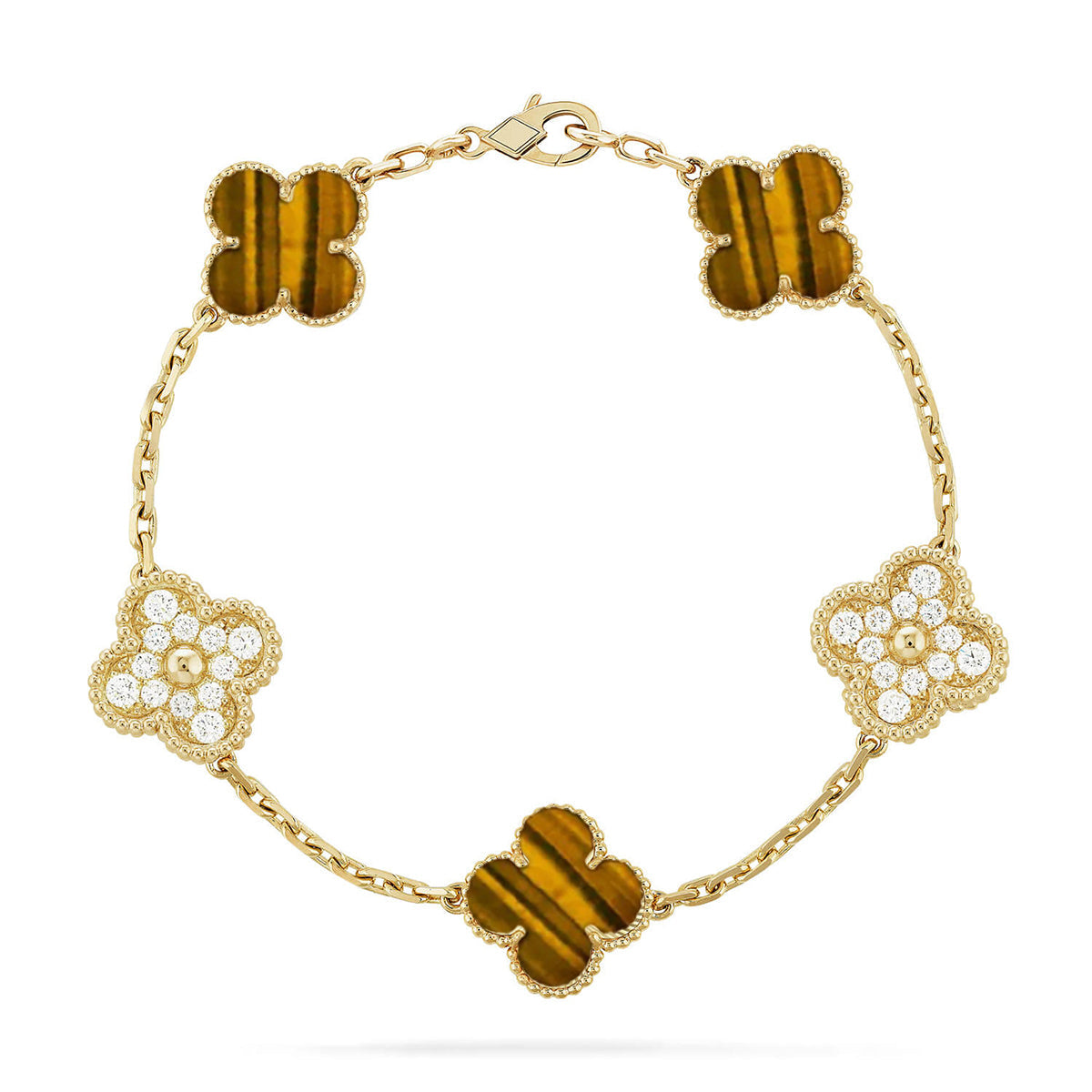 New  CLOVER 5 MOTIFS TIGER EYE BRACELET COLLECTION