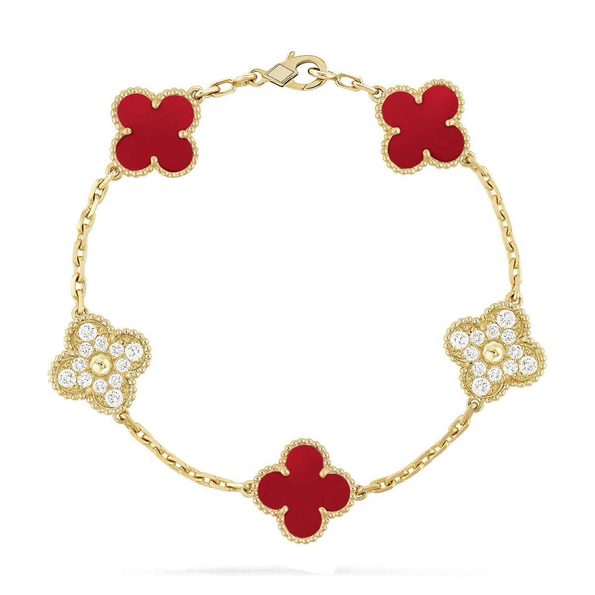 New  CLOVER 5 MOTIF RED CORNELIAN BRACELET COLLECTION