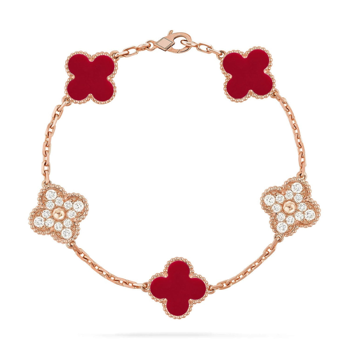 New  CLOVER 5 MOTIF RED CORNELIAN BRACELET COLLECTION