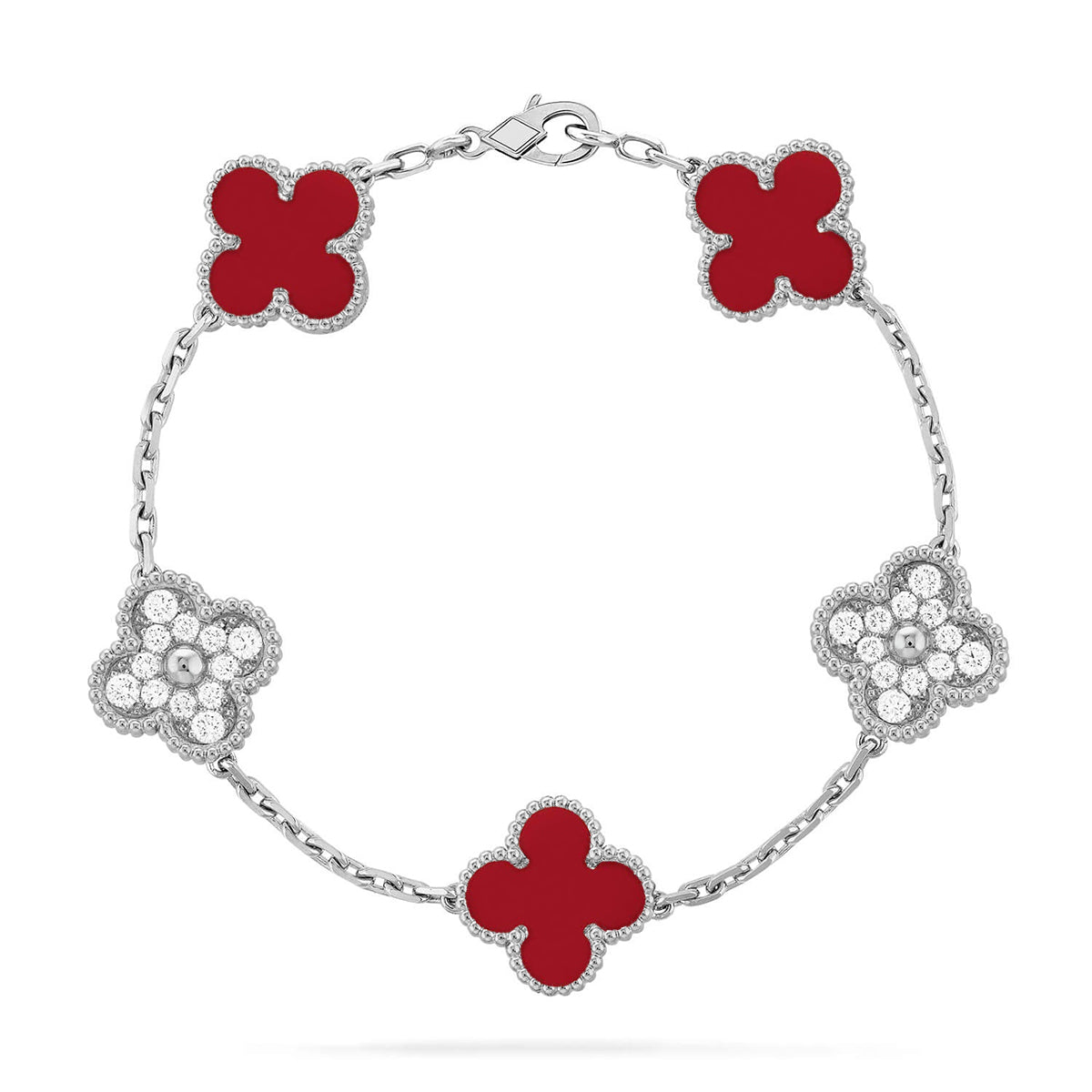 New  CLOVER 5 MOTIF RED CORNELIAN BRACELET COLLECTION