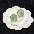 Chanel light green crystal stud earrings with diamonds