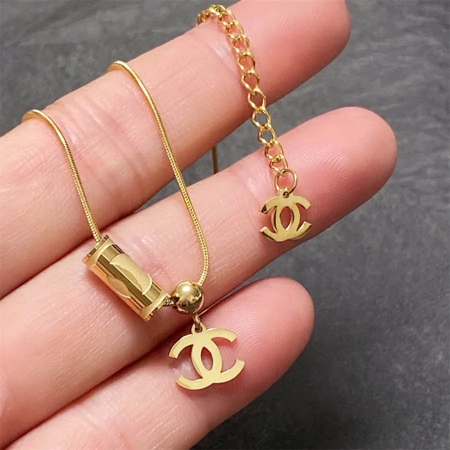 Chanel double C letter thin necklace