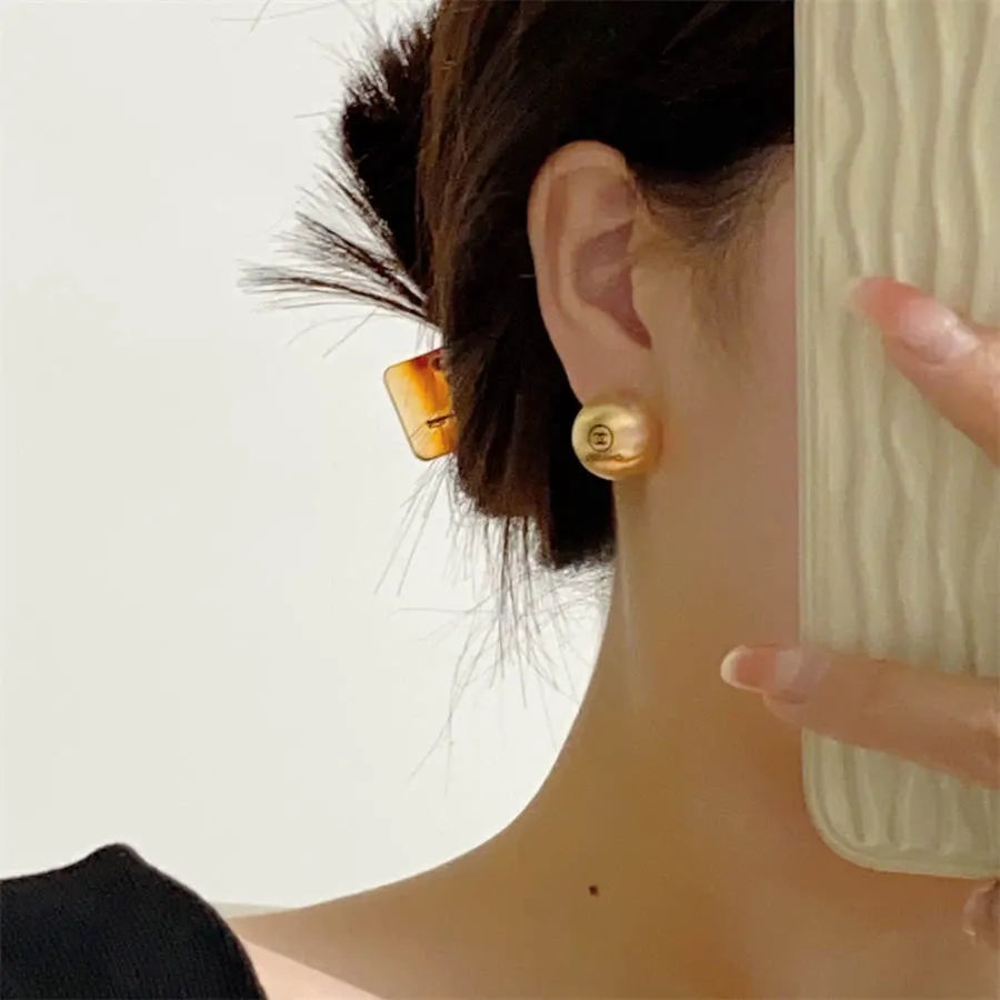 Chanel brushed gold stud earrings