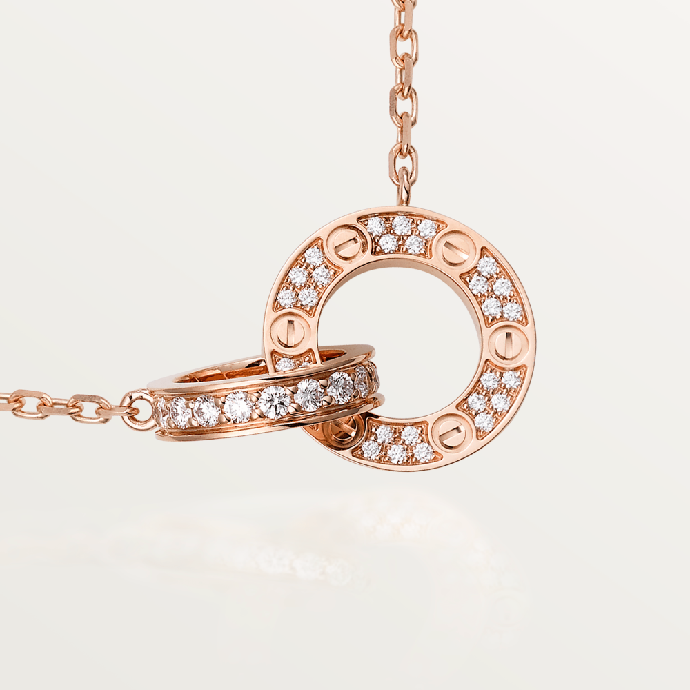 LOVE 7.6MM NECKLACE ROSE GOLD AND SILVER  FULL DIAMOND