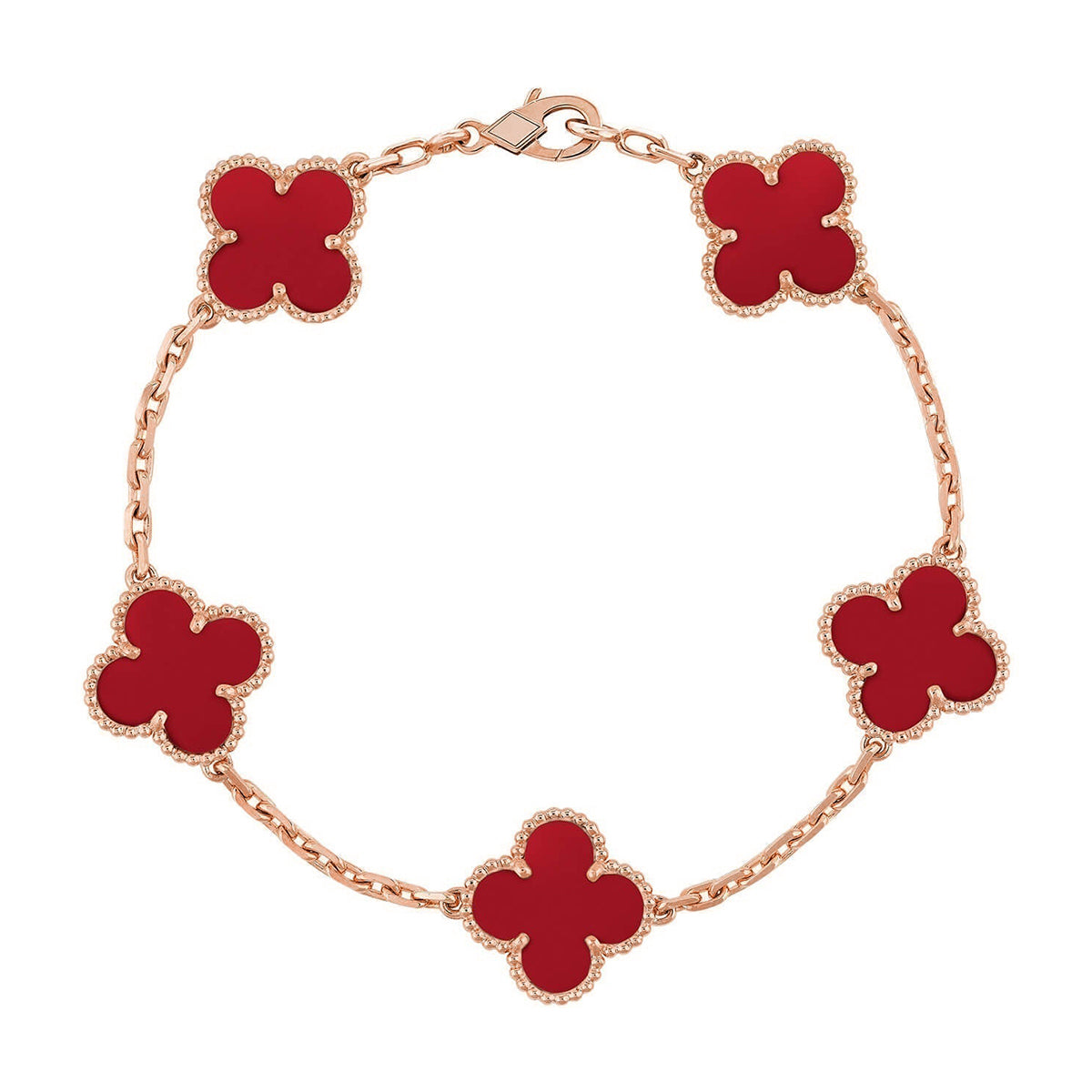 New  CLOVER 5 MOTIF RED CORNELIAN BRACELET COLLECTION