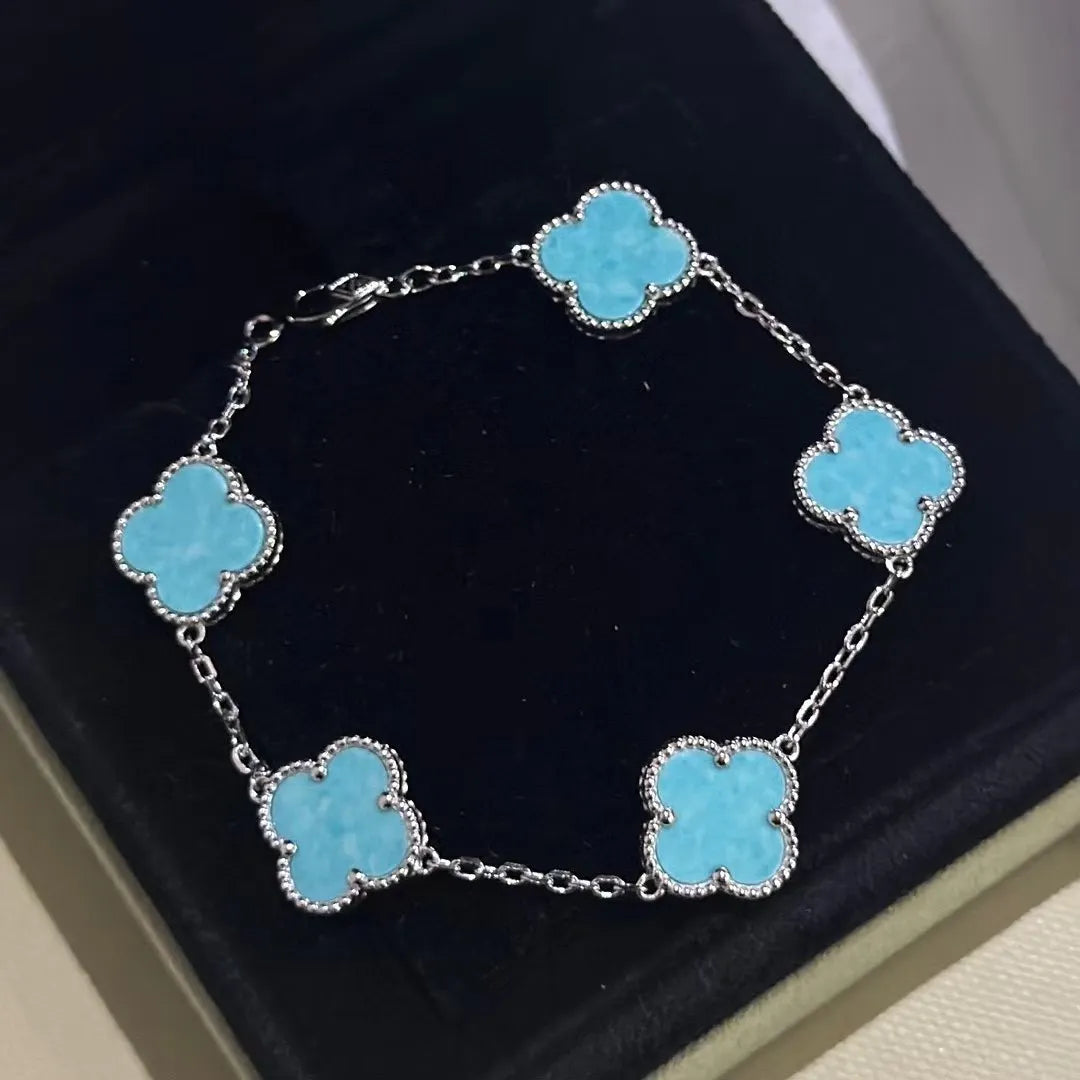 Van Cleef & Arpels Four-leaf clover mint blue chalcedony bracelet