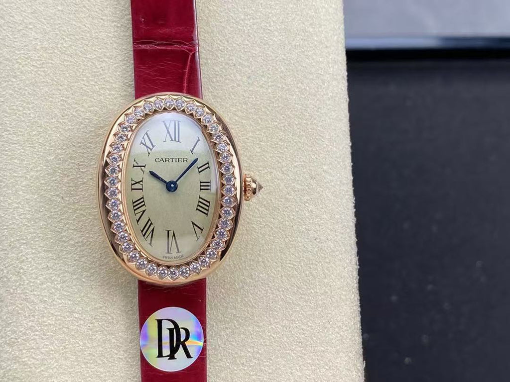 CARTIER Baignoire De Cartier Watch, Small Model, Quartz Movement, Rose Gold, Diamonds, Leather