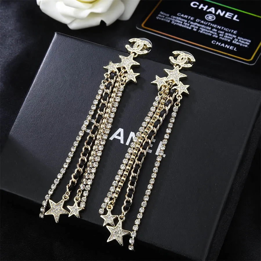 Chanel full diamond woven chain tassel earrings
